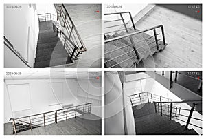 Views of stone stairs though CCTV camera