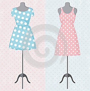 Different vintage dresses on a mannequin. Vector