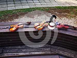 Different violins and traditional hat from Maramures, Romania