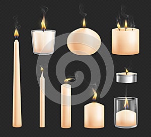 Different wax candles types and shapes