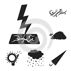 Different weather black icons in set collection for design.Signs and characteristics of the weather vector symbol stock