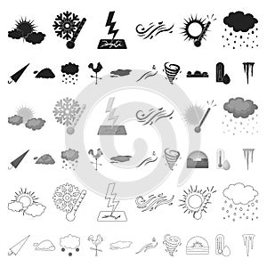 Different weather cartoon icons in set collection for design.Signs and characteristics of the weather vector symbol