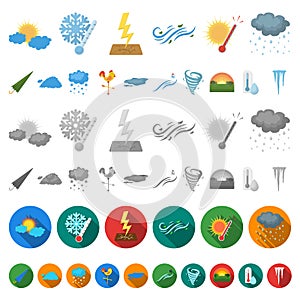 Different weather cartoon icons in set collection for design.Signs and characteristics of the weather vector symbol