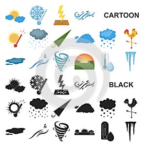 Different weather cartoon icons in set collection for design.Signs and characteristics of the weather vector symbol