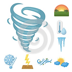 Different weather cartoon icons in set collection for design.Signs and characteristics of the weather vector symbol
