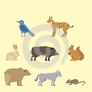 Different wild animals dangerous vertebrate canine characters large predator vector illustration. photo