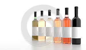 Different Wine Bottles With Empty White Labels