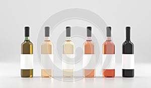 Different Wine Bottles With Empty White Labels
