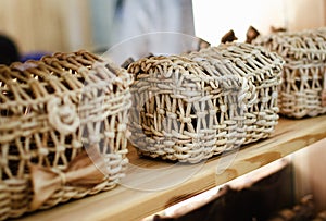 Different wood souvenirs in the store while traveling