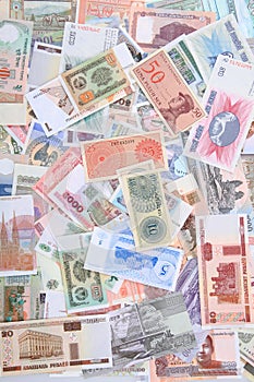 different world banknotes background