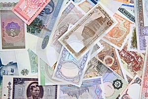 different world banknotes background