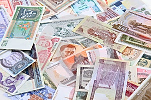different world banknotes background