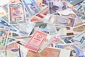 different world banknotes background