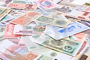 different world banknotes background