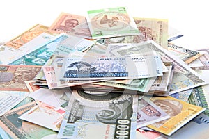 different world banknotes background