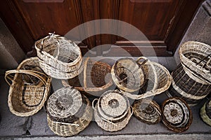 Different woven wicker baskets