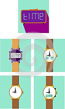 Different wrist watch in flat style