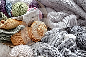 Different yarn for knitting in pastel and bright colors