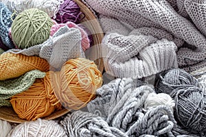 Different yarn for knitting in pastel and bright colors