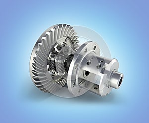 The differential gear in detal on blue gradient background 3d illustration photo