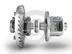 The differential gear in detal on white background 3d illustration photo