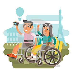 Wheelchair travel couple photo