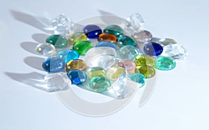 Differently colored glass round crystals