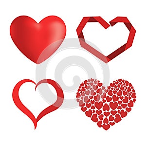 Differents style red heart vector icon isolated love valentine day symbol and romantic design wedding beautiful