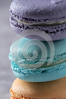 Differnt color macaroons on a marble background
