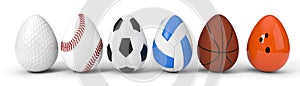 Diffferent sport balls as easter egg. easter concept with sport theme. 3d illustration.
