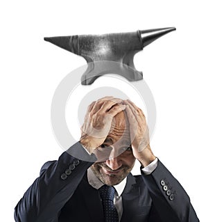 Difficult career in business with falling anvil