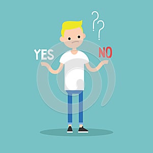 Difficult decision: Yes or no. Conceptual illustration. Young bl