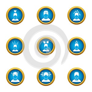 Difficult life icons set, flat style