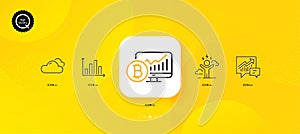 Difficult stress, Diagram graph and Bitcoin chart minimal line icons. For web application, printing. Vector