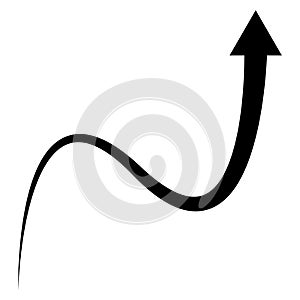 Difficult way up icon, curve road to success rise and fall arrow