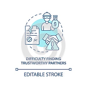 Difficulty finding trustworthy partner blue concept icon