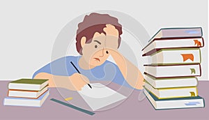 Difficulty learning from a teenager. Difficulties in study. The tired child doesn t want to study. Education vector