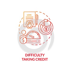 Difficulty taking credit red gradient concept icon