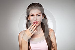 Diffident woman portrait.