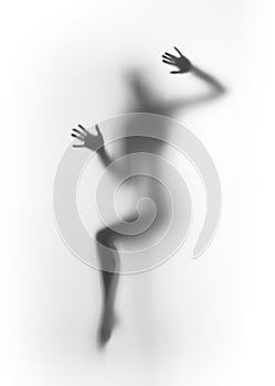 Diffuse woman silhouette, hands photo