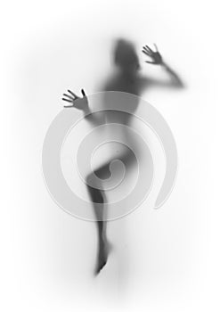 Diffuse woman body silhouette, legs, palms,