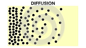 diffusion, Movement of molecules and atoms from an area of higher