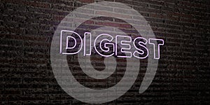 DIGEST -Realistic Neon Sign on Brick Wall background - 3D rendered royalty free stock image