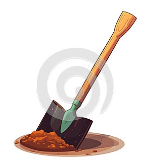 Digging in dirt with metal shovel tool