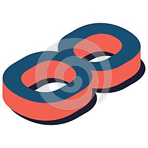 Digit 8 in isometric view. Blue-orange colors