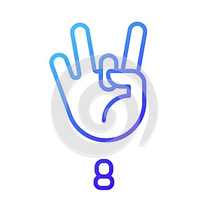 Digit eight sign in ASL pixel perfect gradient linear vector icon