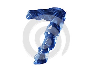 Digit made of blue water like wavy liquid