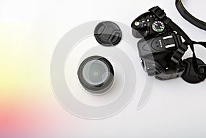 Digita SLR Camera with Lens and hood seprate photo