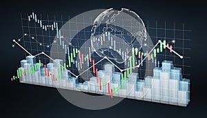 Digital 3D rendered stock exchange stats and charts