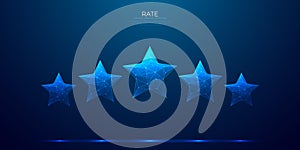 Digital 5 stars rating on technology blue background.